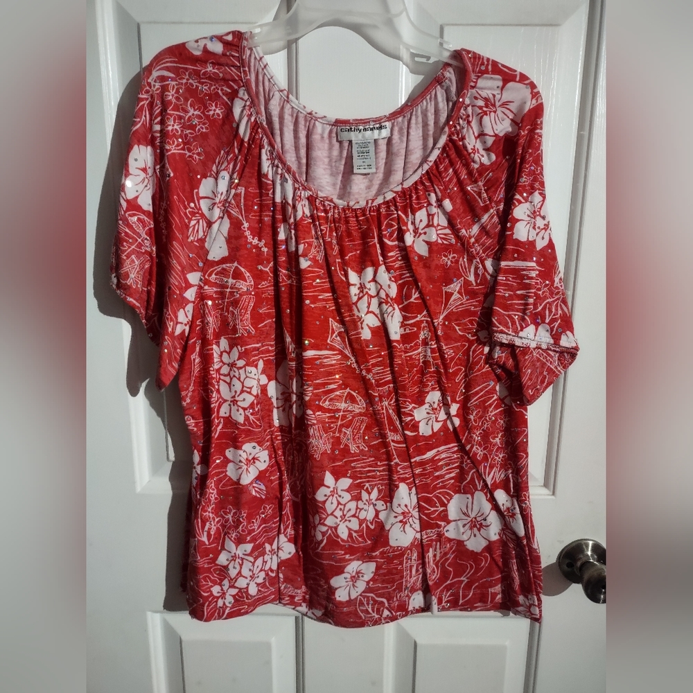 Cathy Daniels red floral print top